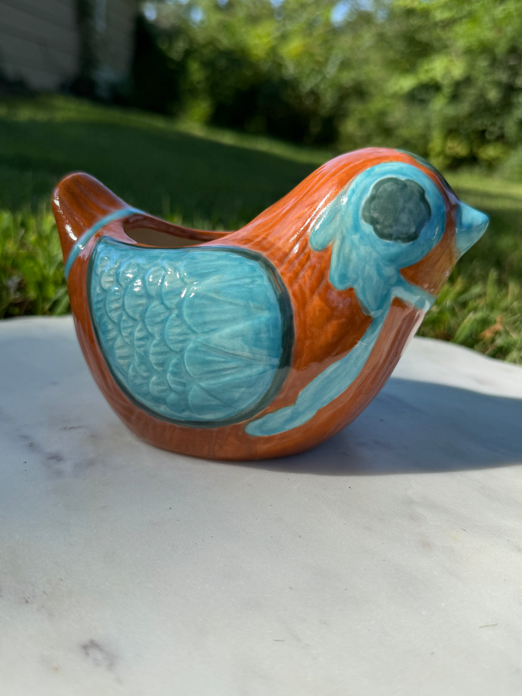 Discounted Test Run Price! Teal and Brown Bird Planter