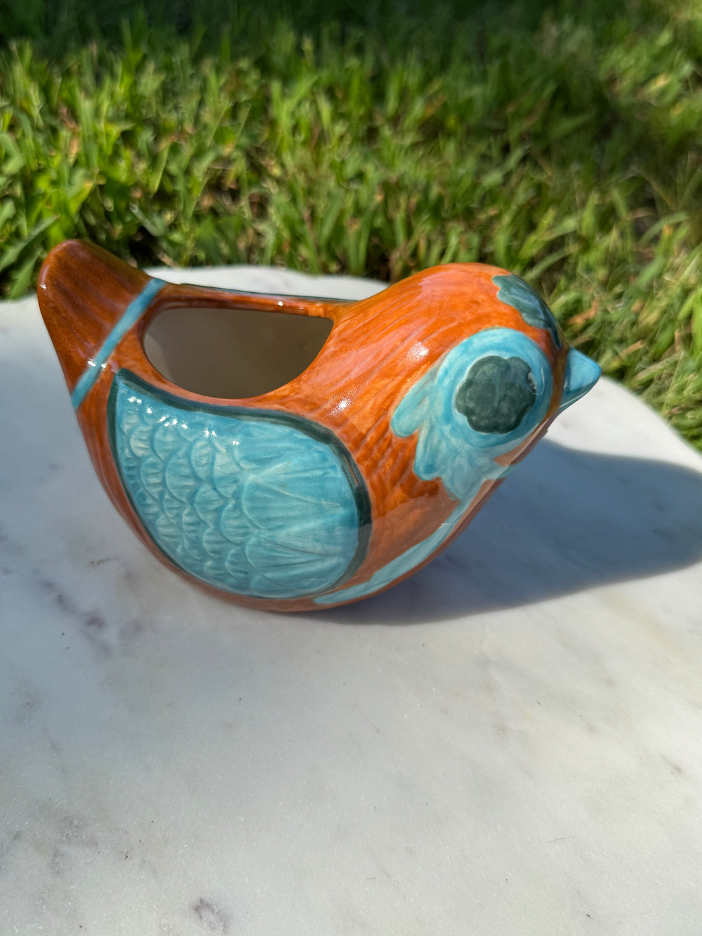 Discounted Test Run Price! Teal and Brown Bird Planter