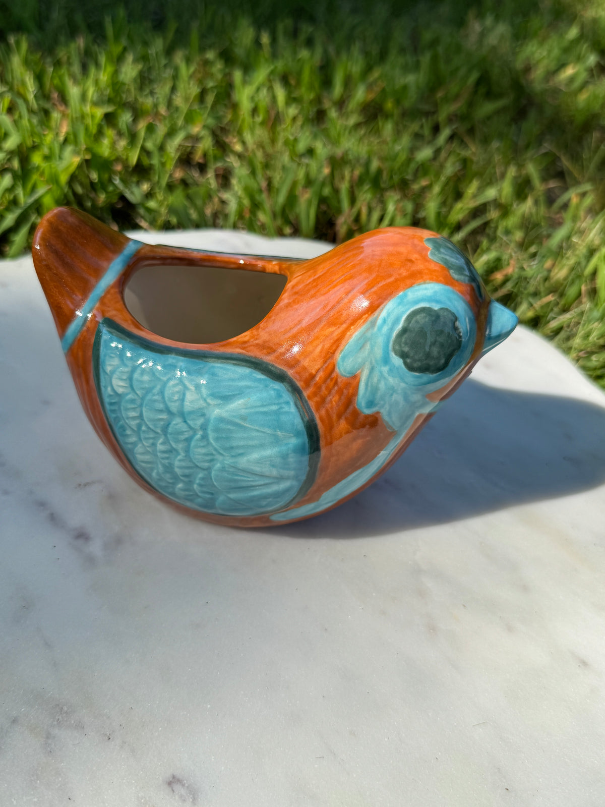 Discounted Test Run Price! Teal and Brown Bird Planter