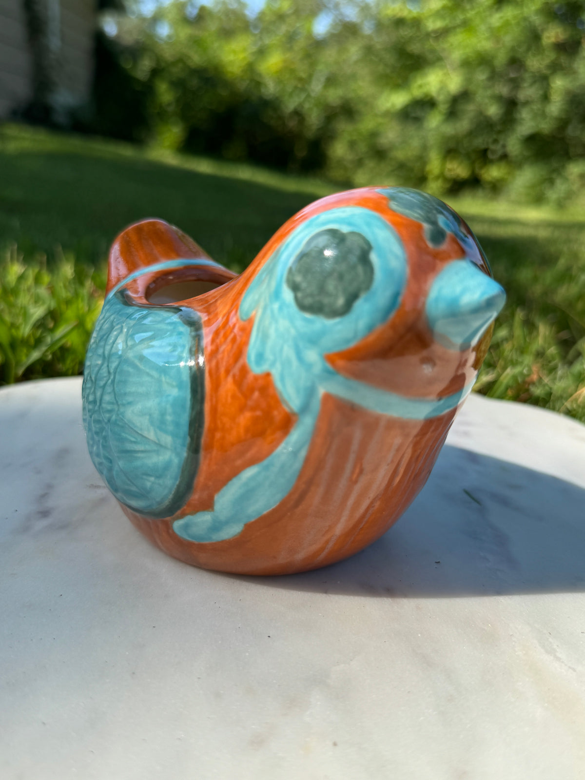 Discounted Test Run Price! Teal and Brown Bird Planter