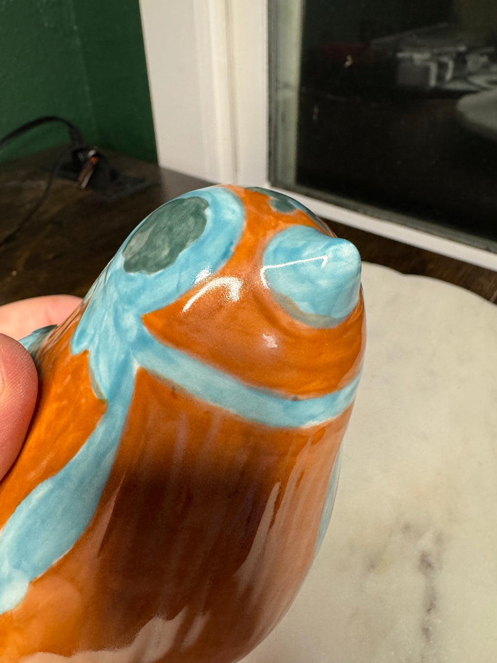 Discounted Test Run Price! Teal and Brown Bird Planter
