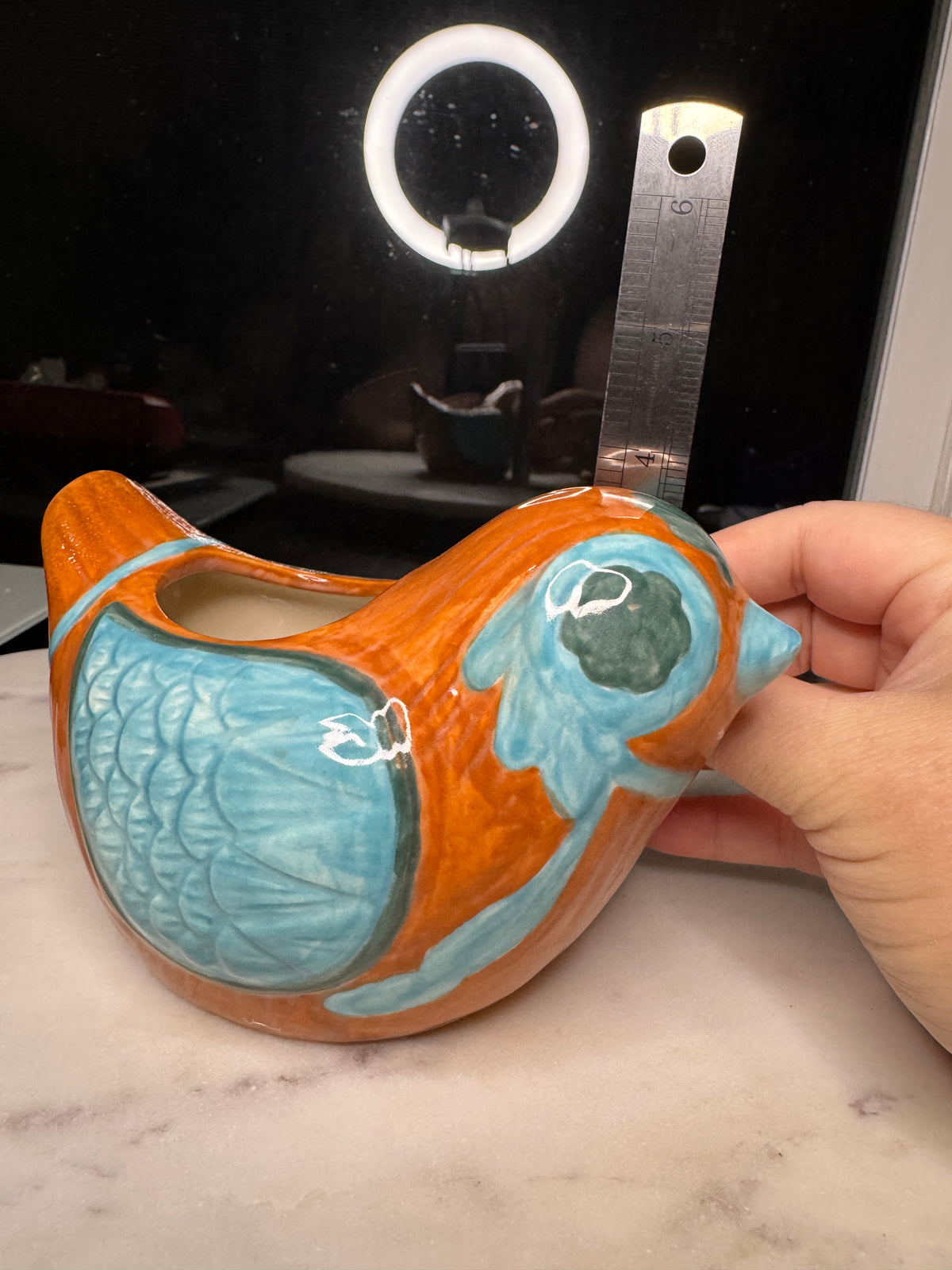 Discounted Test Run Price! Teal and Brown Bird Planter